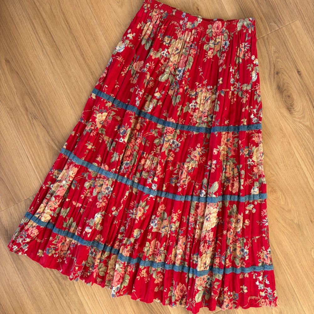Vintage Floral Red Maxi Skirt by Koret City Blues